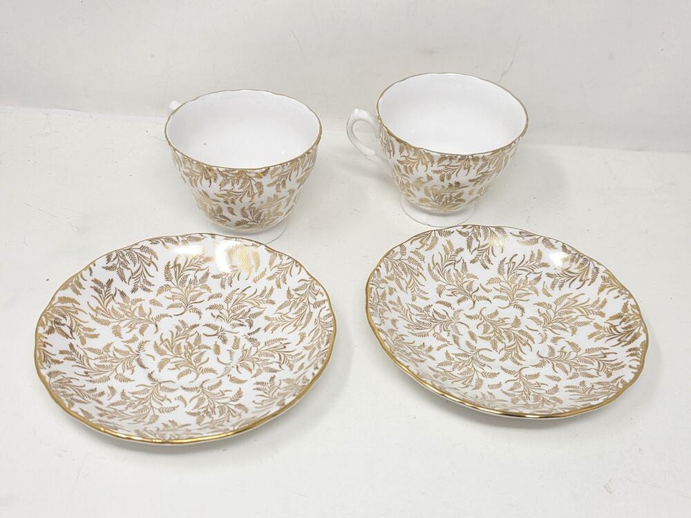 Vintage Crown Regent Bone China Cup And Saucer England Gold & White Flora